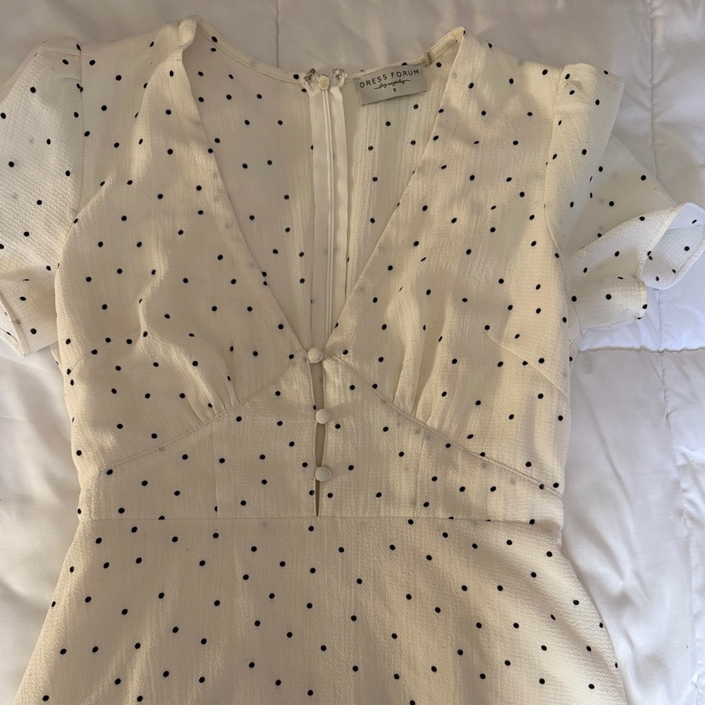 Dress Forum Los Angeles Polka Dot Zip Up Button Detail Short Sleeve Mini Dress S